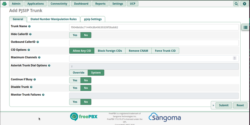 PJSIP Trunk FreePBX Voice Bot
