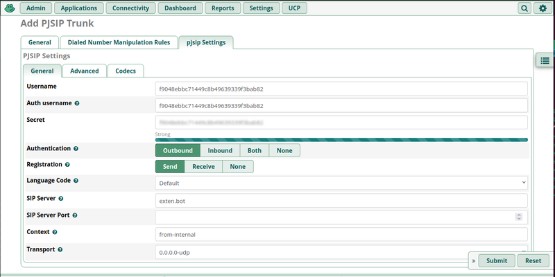 PJSIP Settings VOIP Bot